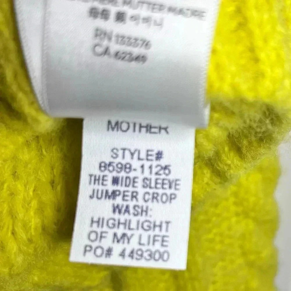 Mother The Wide Sleeve Jumper Crop Highlighter Yellow Cable-Knit Sweater XS - Picture 10 of 12